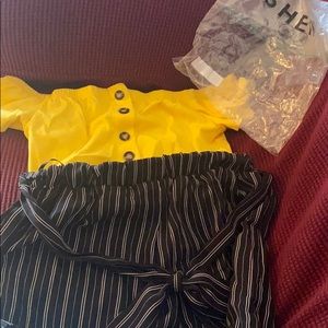 Off shoulder top with highwasitwd shorts